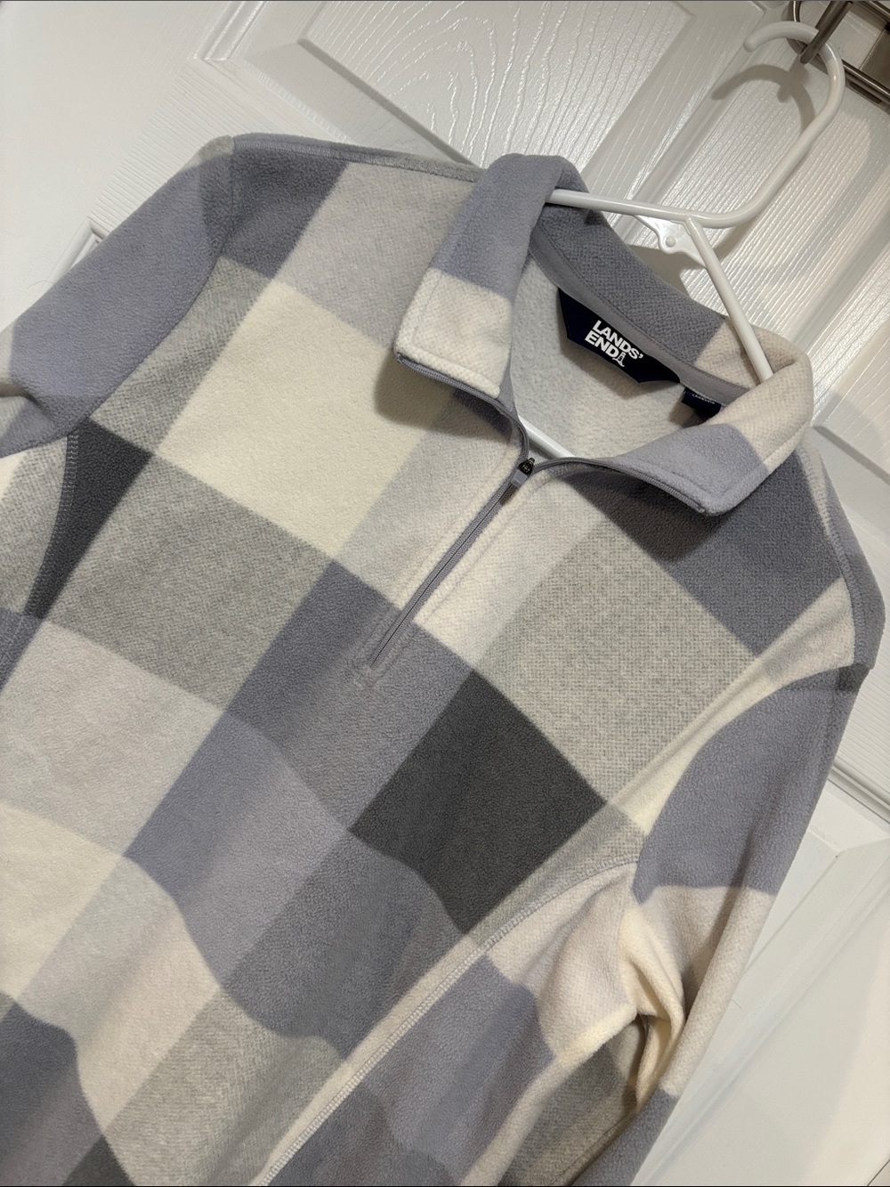 LANDS’ END Women’s Anyweather Plaid Quarter-Zip Fleece Pullover